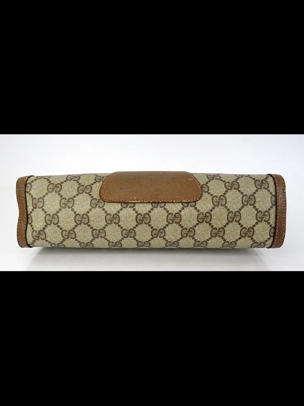 Gucci Beige GG Canvas and Brown Leather Clutch with Green-Red Web